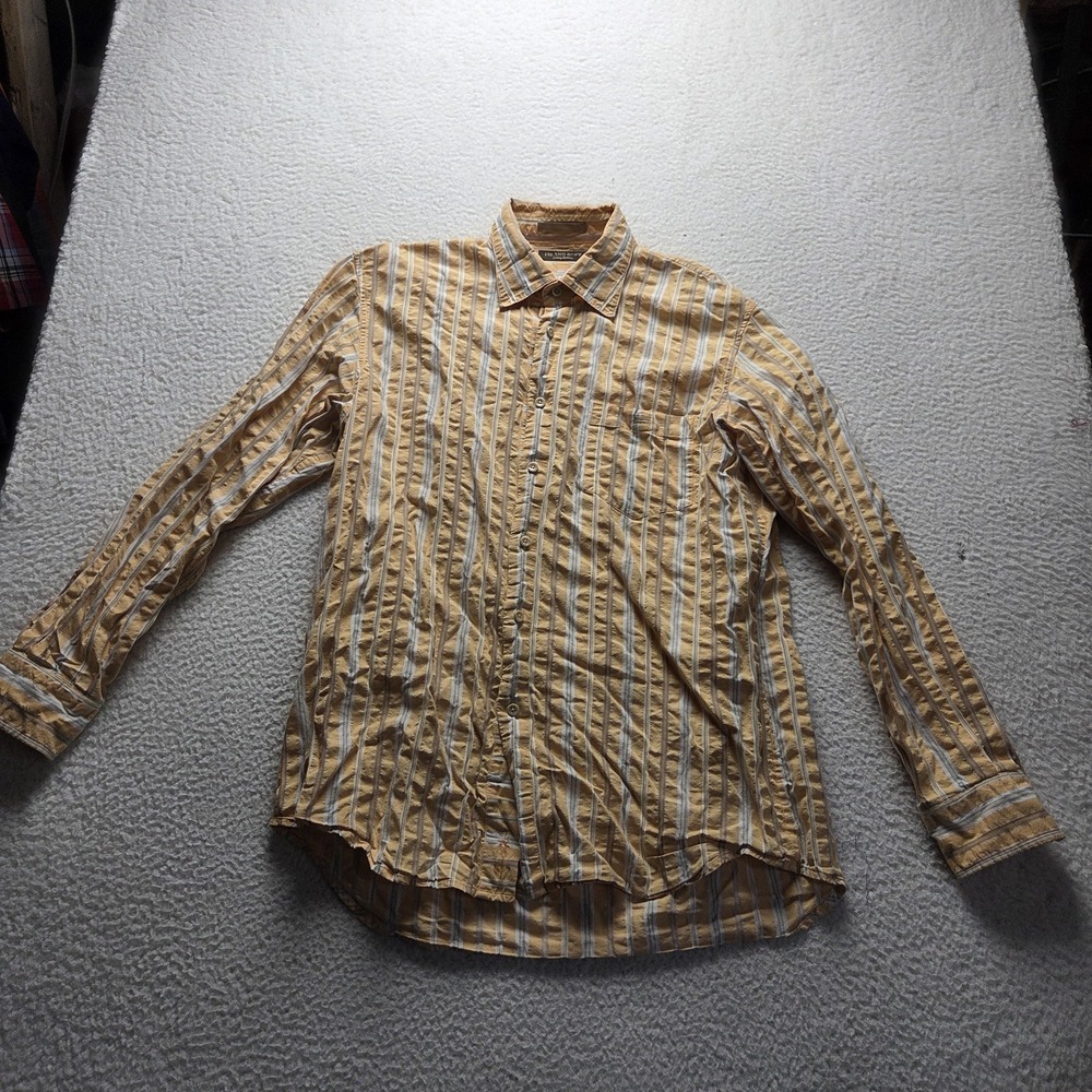 Tommy Bahama Shirt Mens Large Yellow Stripe Long Sleeve Cotton Button-Up Casual